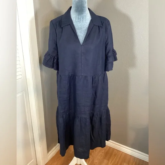 Chico's | Dresses | Chicos Linen Dark Navy Tiered Sundress Size 8 Chicos  Size | Poshmark